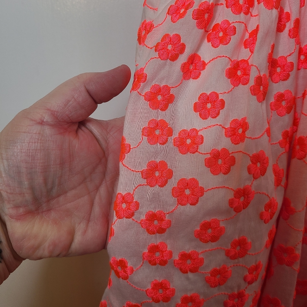 J. Crew Neon Pink Floral Embroidered Halter Racer Dress with Pockets - Picture 5 of 8